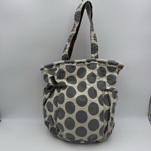 Thirty One Retro Metro Canvas Tote Bag Purse Shoulder Bag Navy Dots